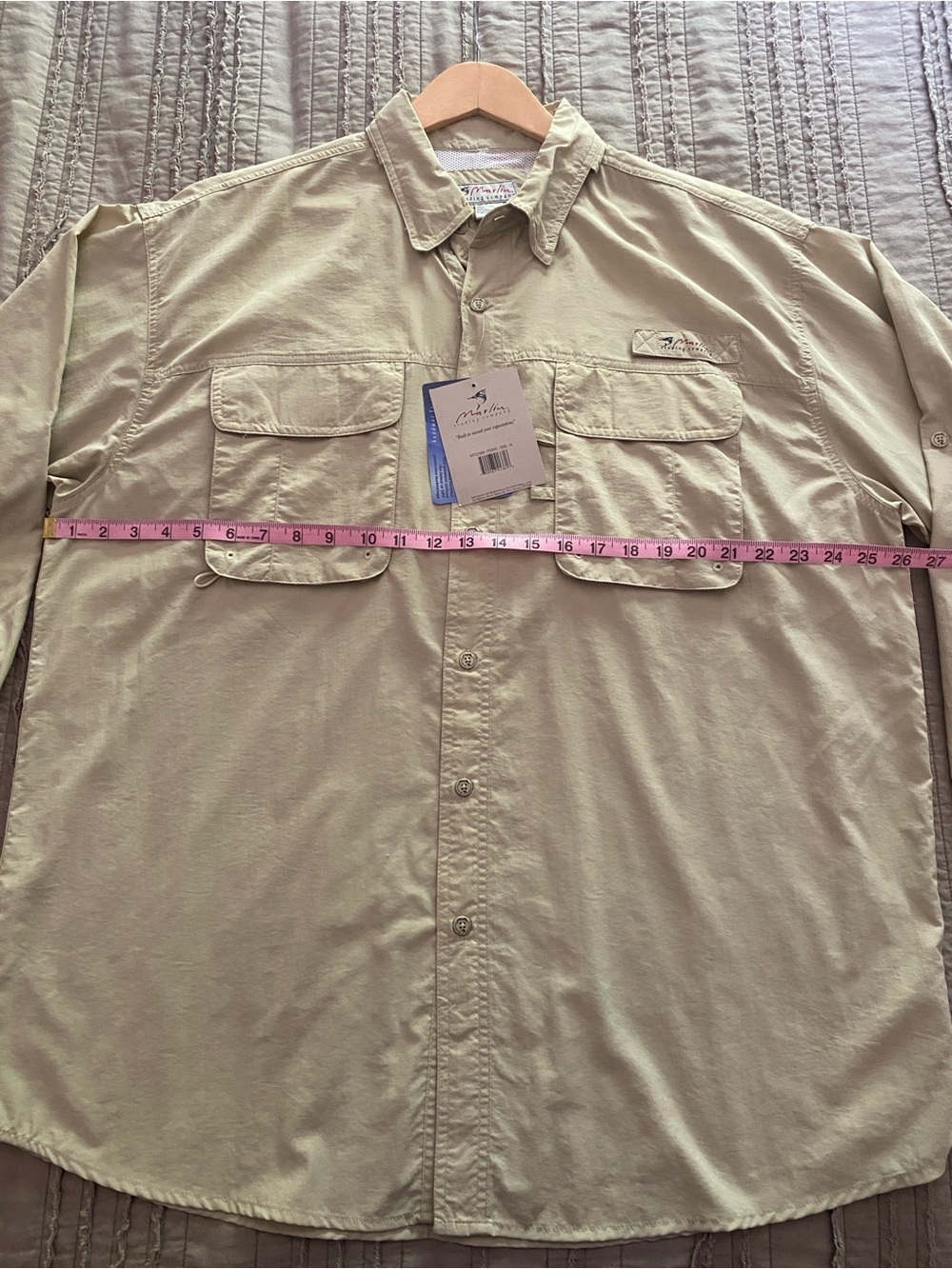 Marlin - Khaki Colored Long Sleeve Button Fishing Shirt - size XL (mens) - Picture 9 of 14